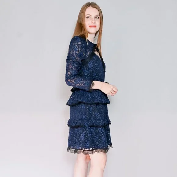 ML MONIQUE LHUILLIER Tie-Neck Lace Dress NWT - Picture 3 of 7